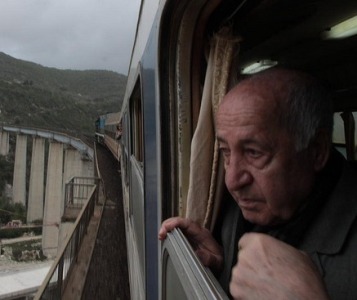 contemplative man on the train