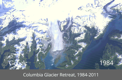 How the Columbia Glacier has retreated over three decades